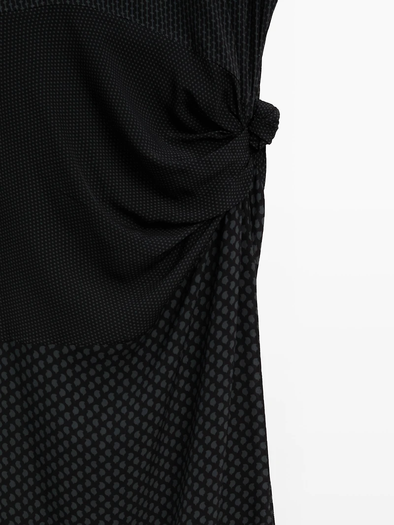 Long flowing printed dress with knot detail