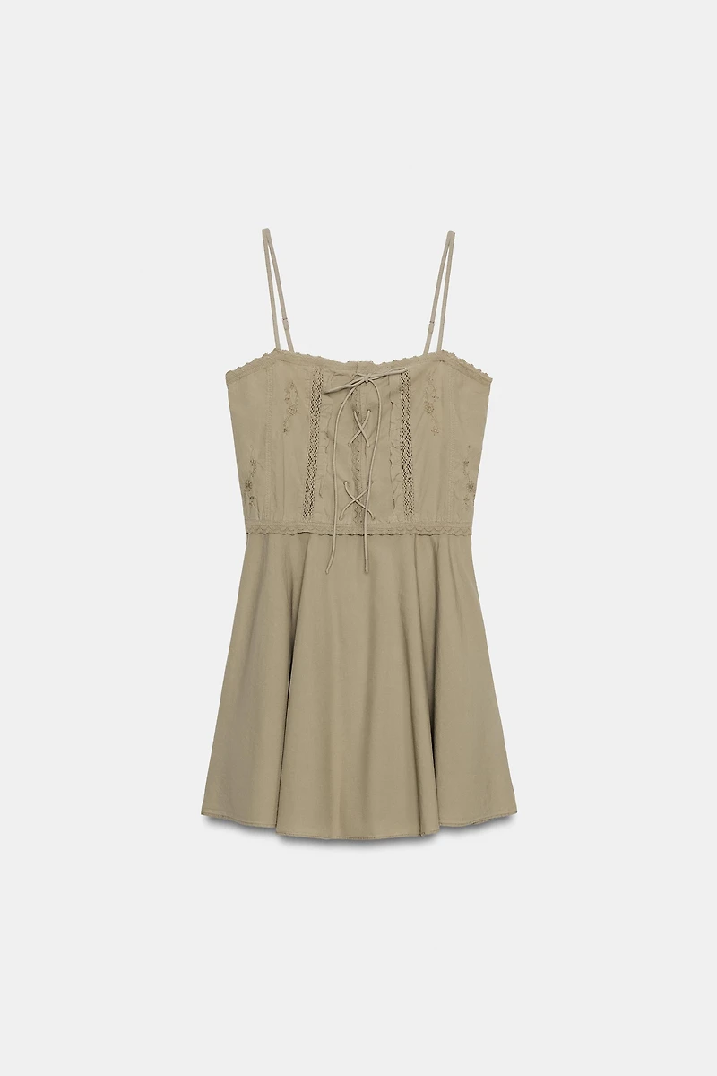 EMBROIDERED POPLIN MINI DRESS