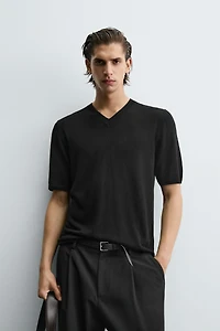 V-NECK KNIT T-SHIRT