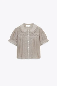 EMBROIDERED PETER PAN COLLAR SHIRT