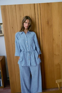 LINEN WIDE LEG PLEATED PANTS