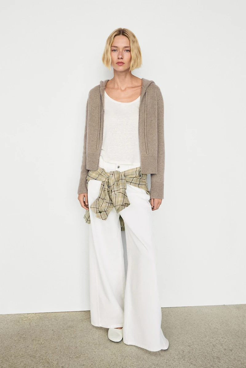 100% cashmere hooded zip-up cardigan