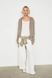 100% cashmere hooded zip-up cardigan