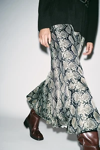 ANIMAL PRINT SATIN MIDI SKIRT