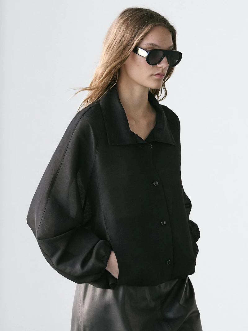 Linen and silk bomber jacket