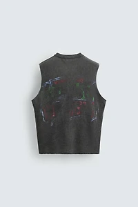 PRINTED WASHED KNIT TANK TOP