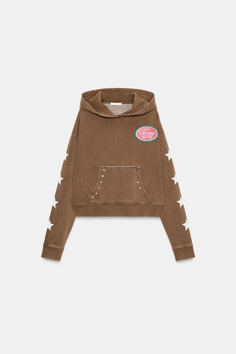 HOODED SWEATSHIRT WITH TEXT PRINT