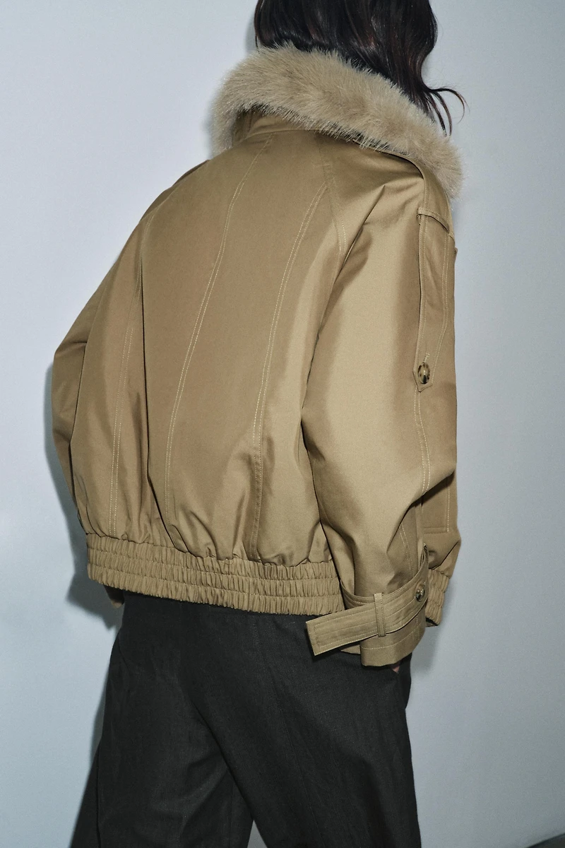 QUILTED FAUX FUR COLLAR TRENCH COAT ZW COLLECTION