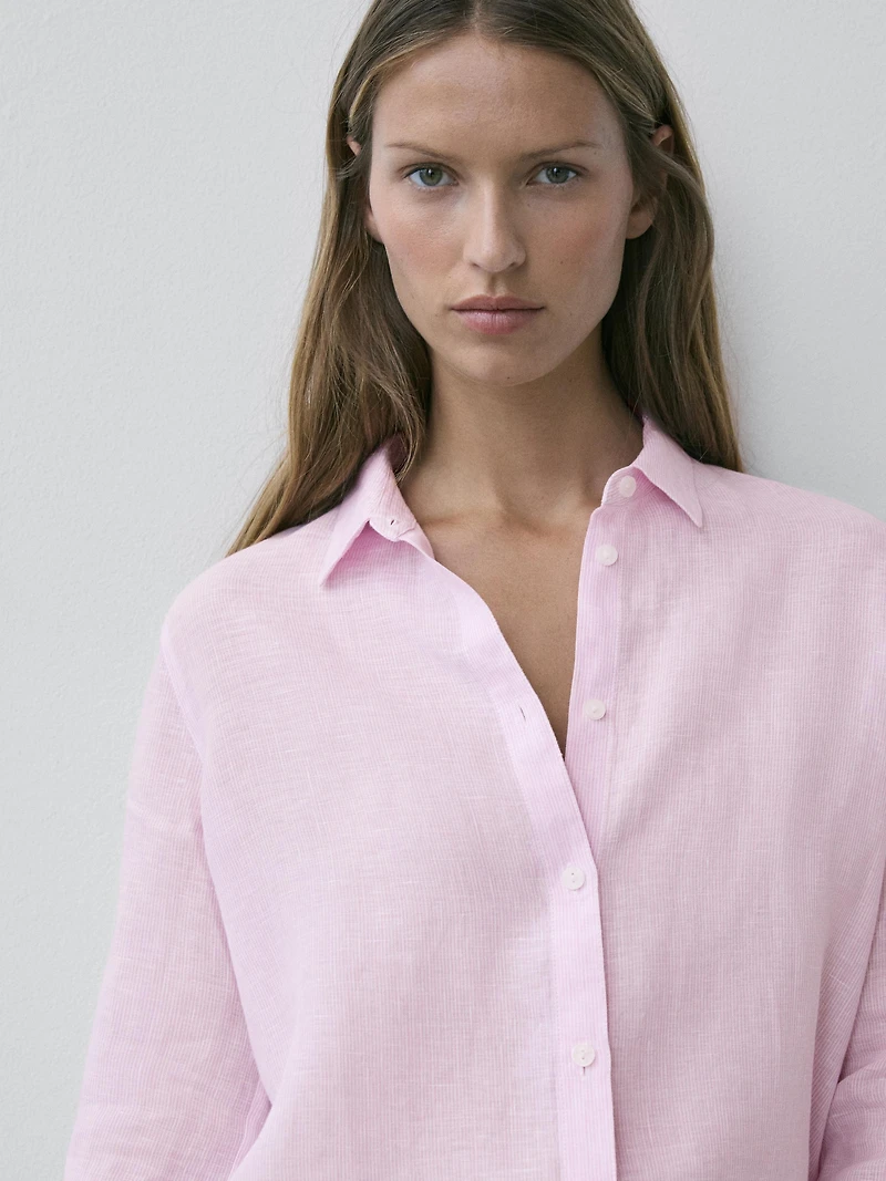 Flowing pinstriped 100% linen shirt