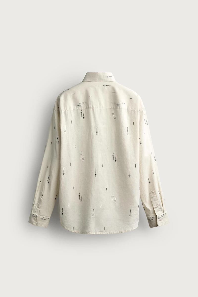 EMBROIDERED COTTON-LINEN RELAXED FIT SHIRT