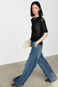 Open-knit polo sweater