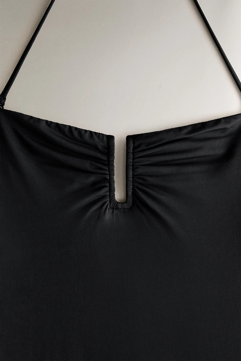 RUFFLED NECKLINE BEACH SWIMSUIT