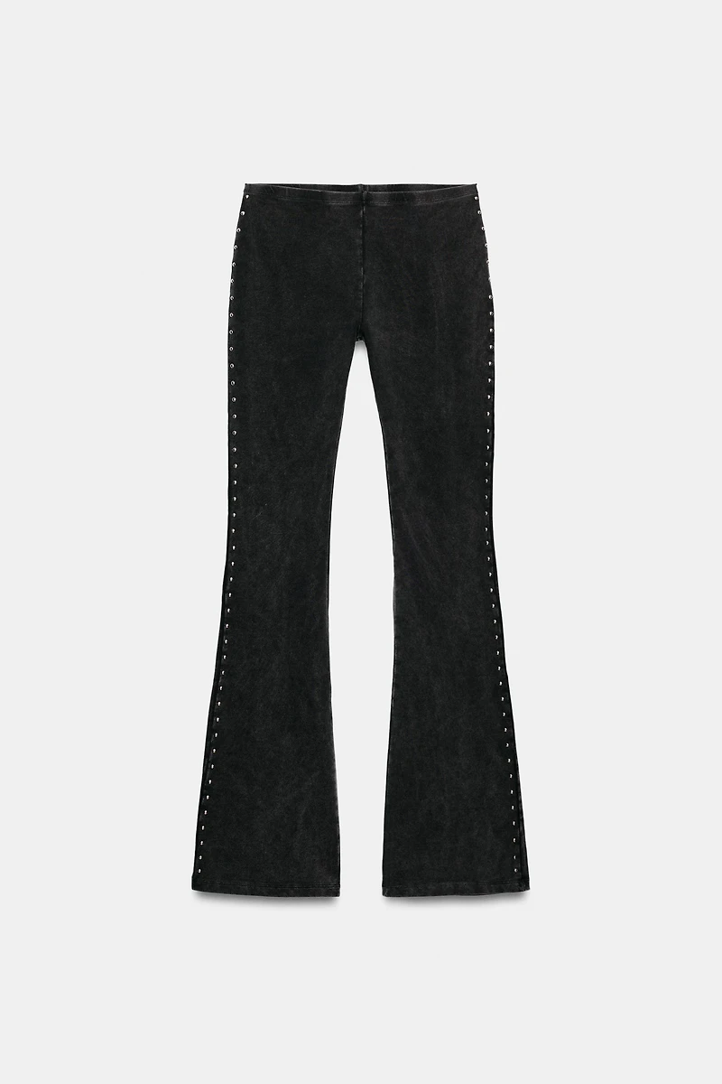 WASHED FLARE PANTS WITH STUDS