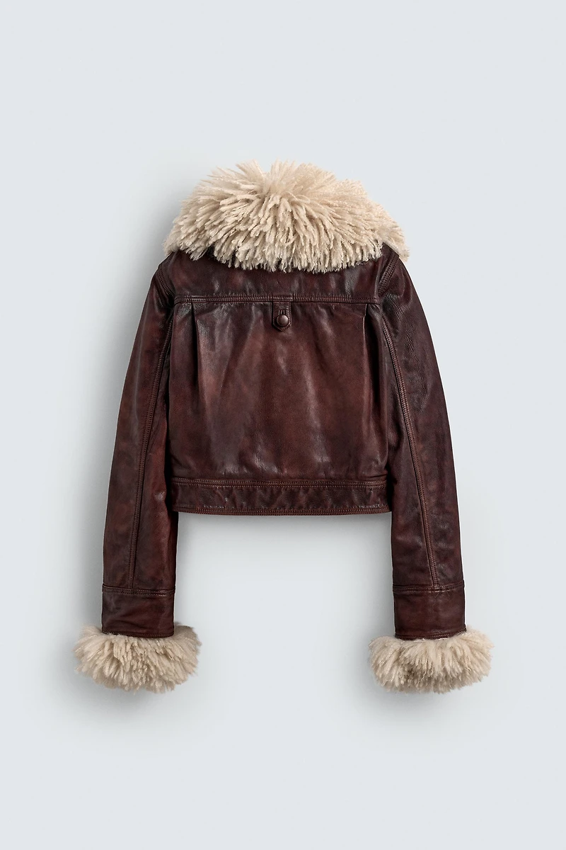 LEATHER JACKET WITH CONTRAST SHEEPSKIN HARRY LAMBERT FOR ZARA X DISNEY