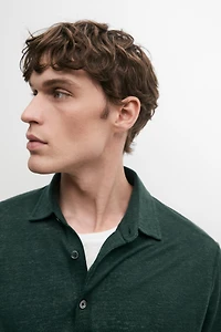 100% linen short sleeve polo shirt