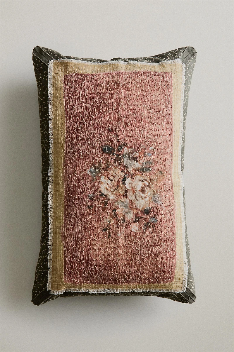 FLORAL APPLIQUE THROW PILLOW COVER