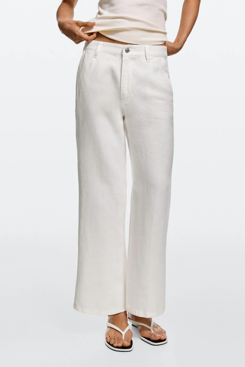 100% linen cropped flare fit pants