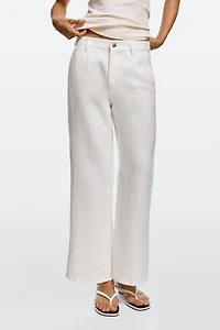 100% linen cropped flare fit pants