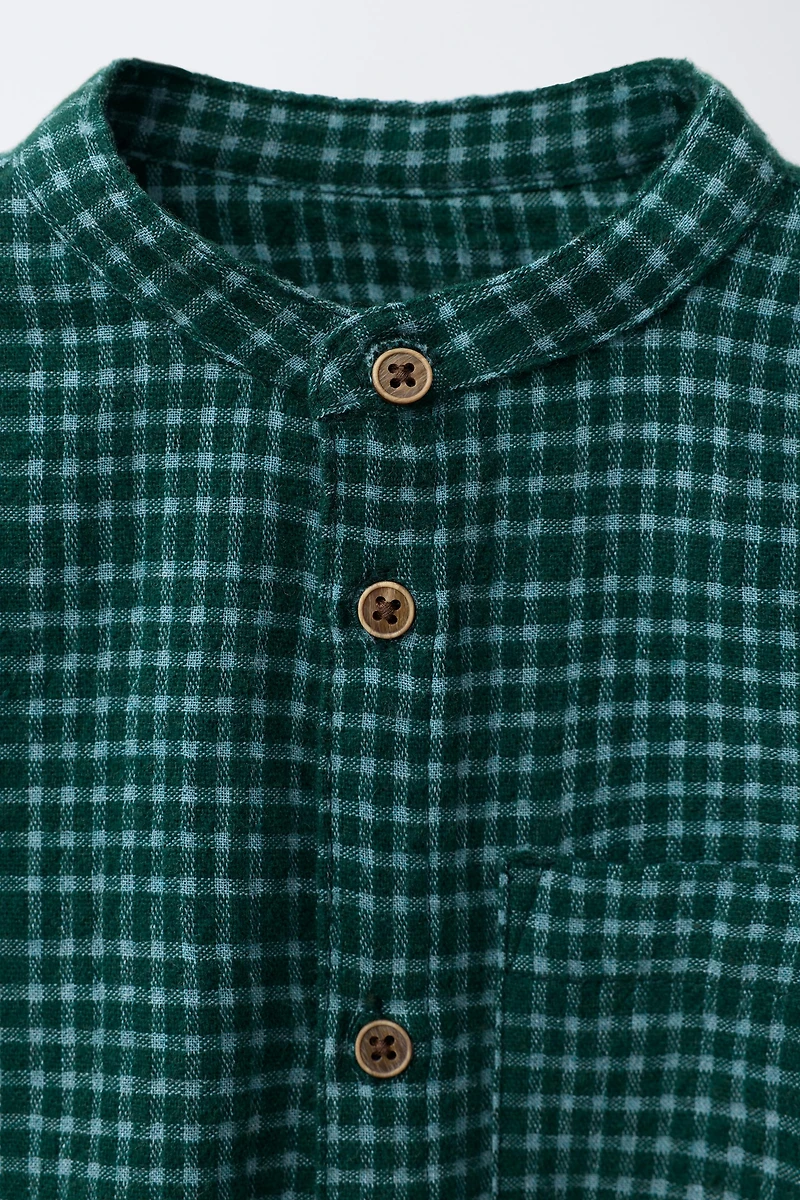 PLAID MANDARIN COLLAR SHIRT