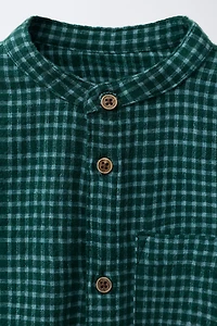 PLAID MANDARIN COLLAR SHIRT
