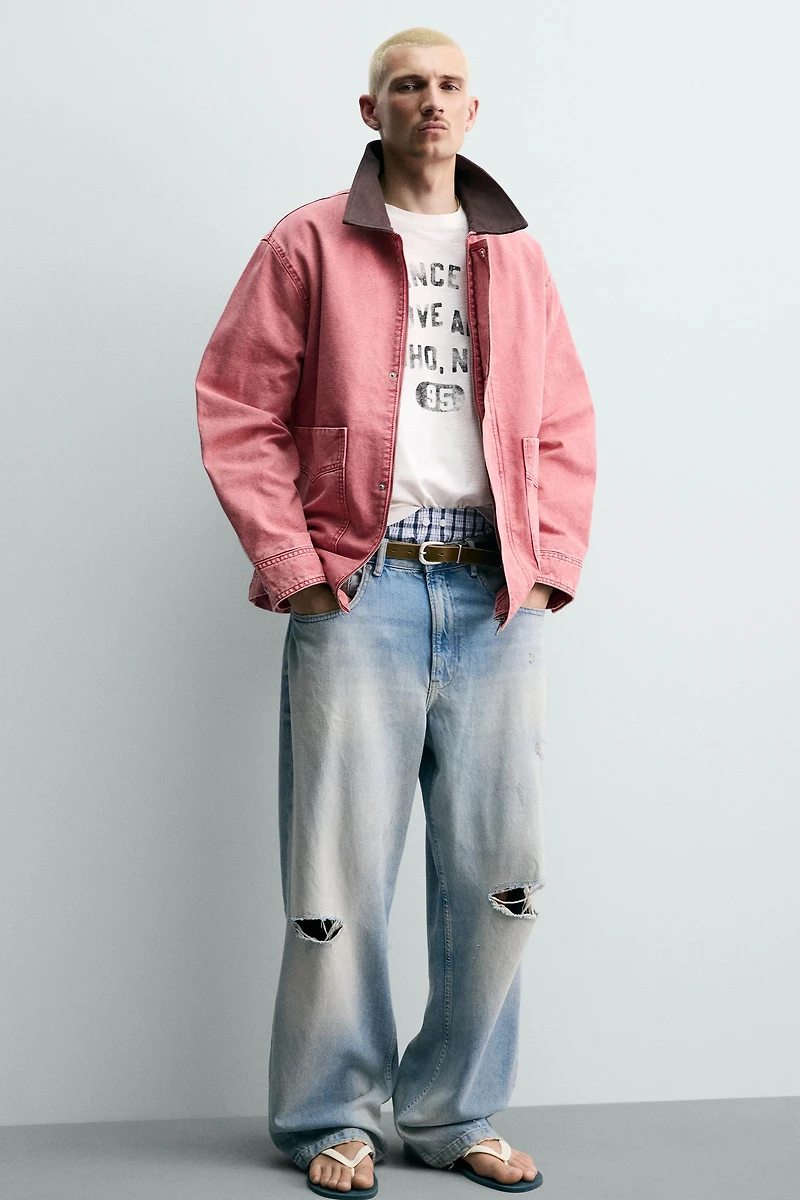 WASHED RELAXED FIT JACKET WITH CONTRAST COLLAR