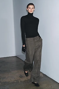 PANTALON BALLOON À CARREAUX AVEC LAINE ZW COLLECTION