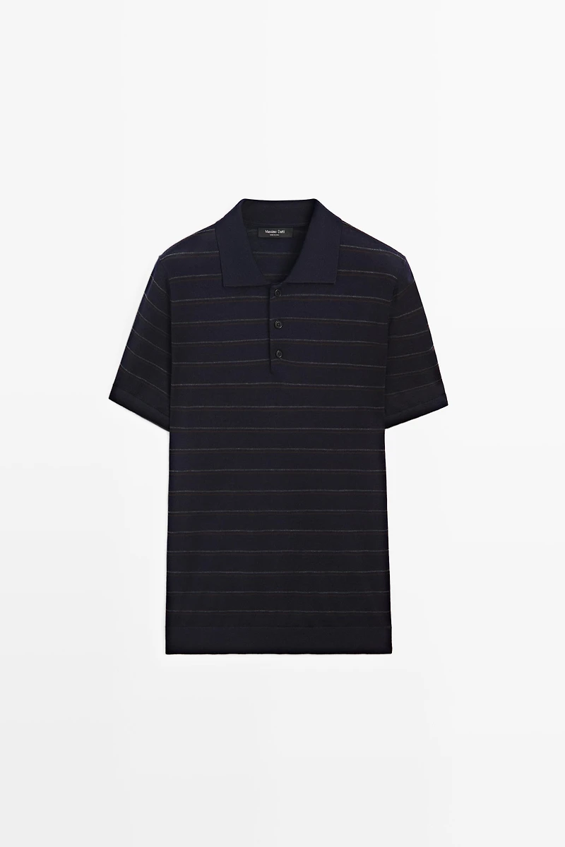 Striped short sleeve knit polo sweater