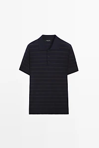 Striped short sleeve knit polo sweater
