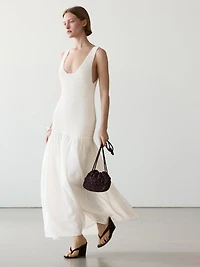 Long matching linen blend dress