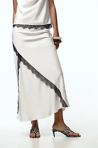 SATIN EFFECT LACE MIDI SKIRT