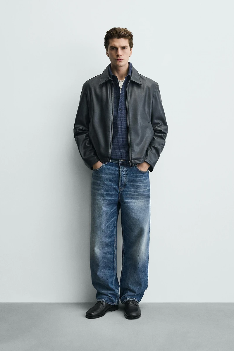 REGULAR FIT FAUX LEATHER JACKET