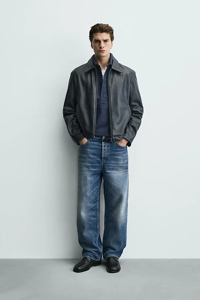 REGULAR FIT FAUX LEATHER JACKET