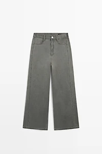 Wide-leg cotton jeans with denim detail