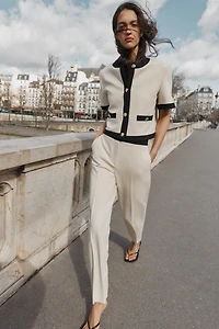 CONTRAST WAIST STRAIGHT LEG PANTS