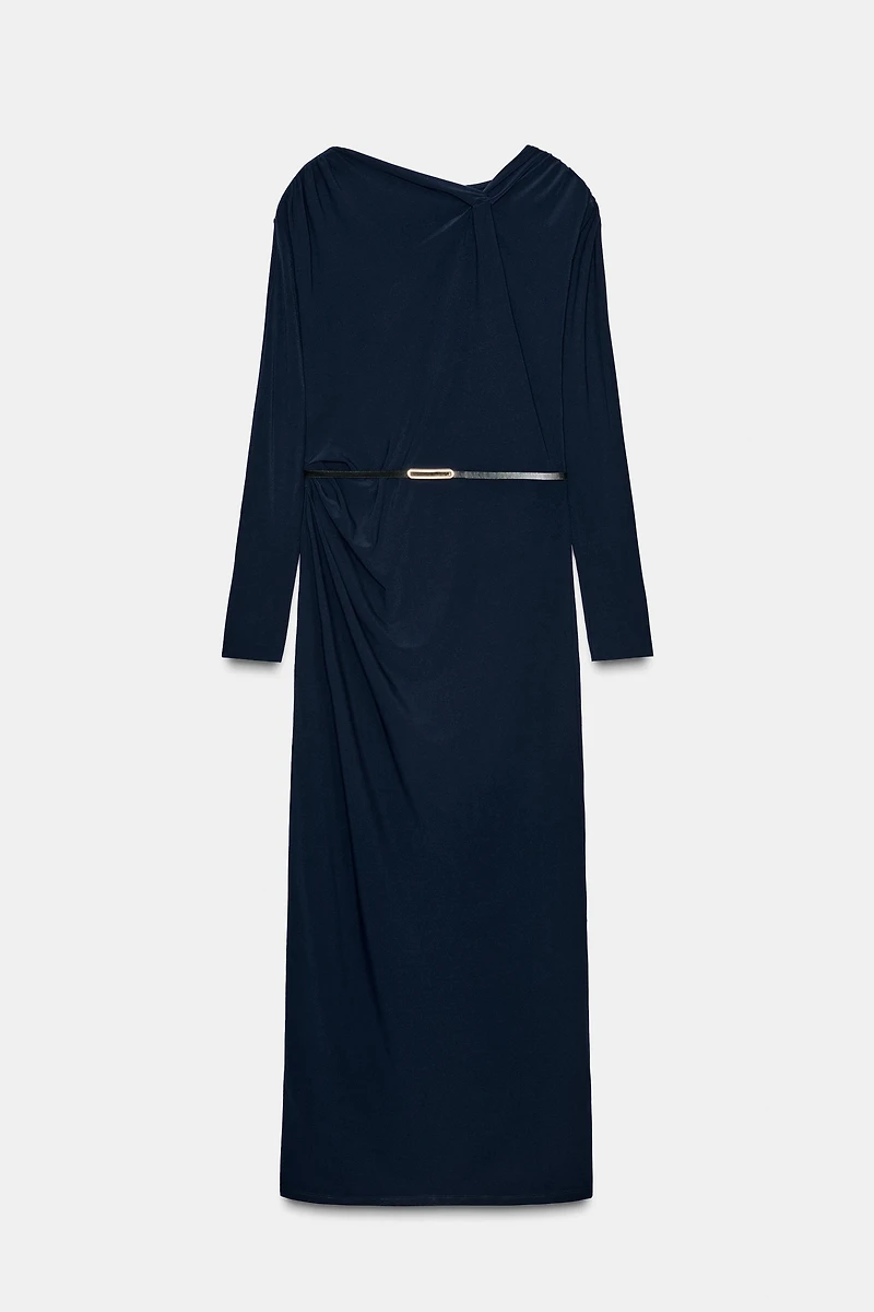 RUCHED DRESS WITH BELT