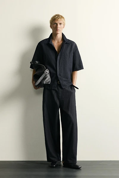 COTTON-LINEN BOXY FIT DENIM SHIRT