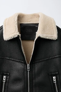 DOUBLE FACED FAUX LEATHER SHEARLING JACKET