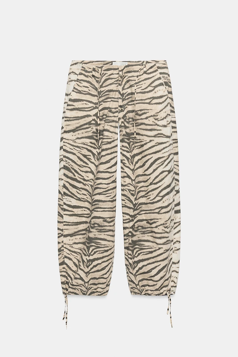 PANTALON LARGE À CORDONS IMPRIMÉ ANIMAL