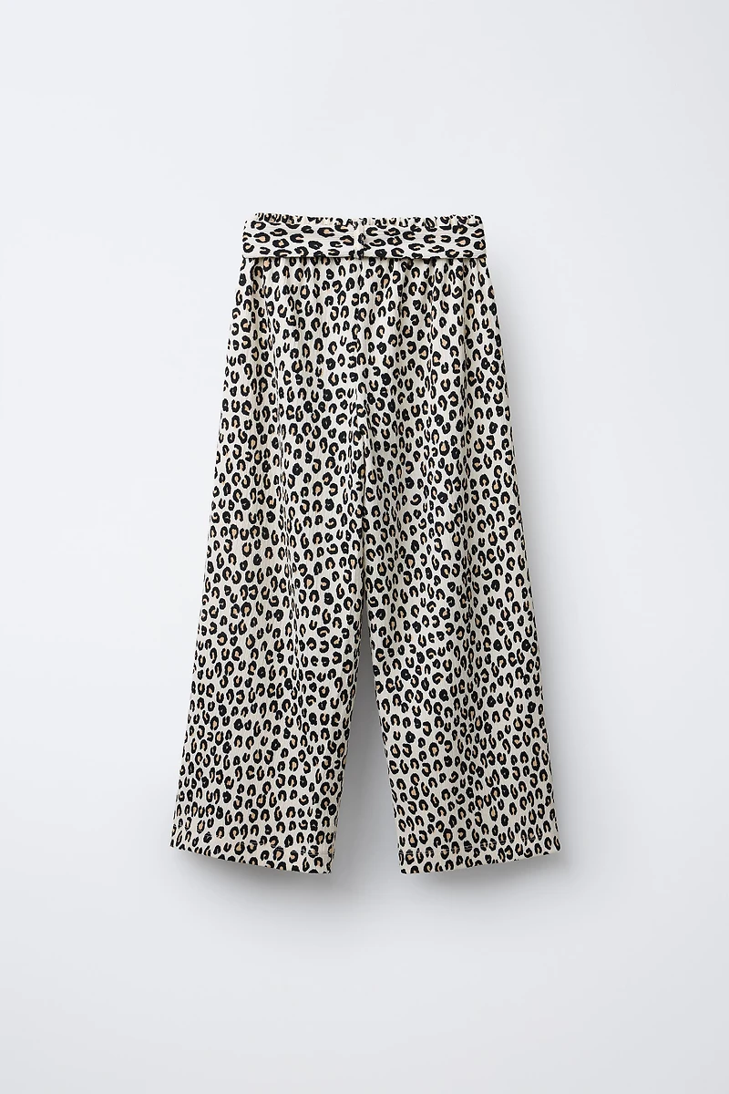 ANIMAL PRINT TEXTURED WIDE LEG PANTS