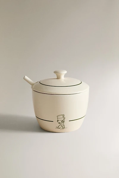 STONEWARE COFFEE SHOP SUGAR BOWL