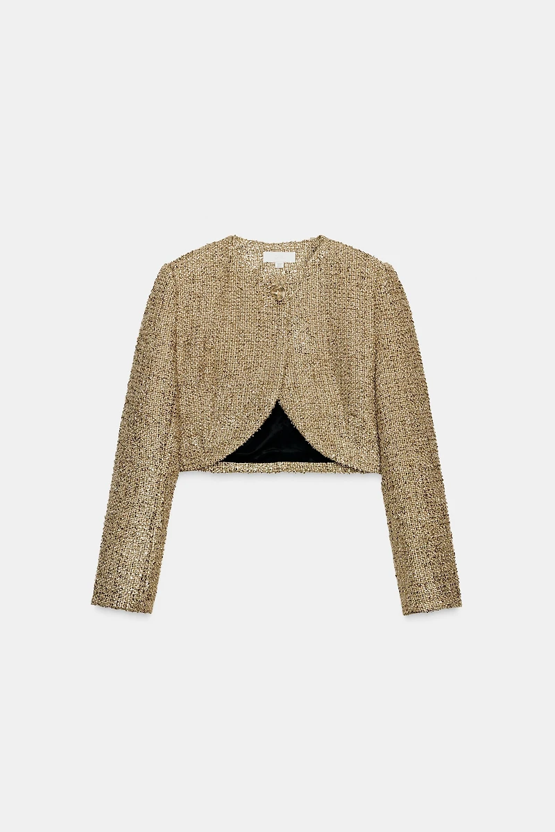 METALLIC THREAD TEXTURED CROPPED JACKET