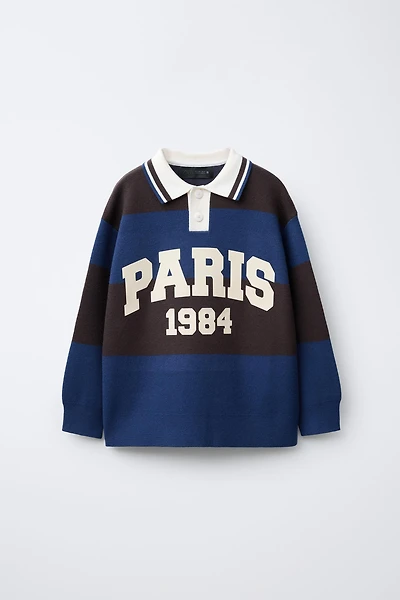 PULL POLO EN MAILLE À RAYURES IMPRIMÉES