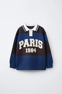 PULL POLO EN MAILLE À RAYURES IMPRIMÉES