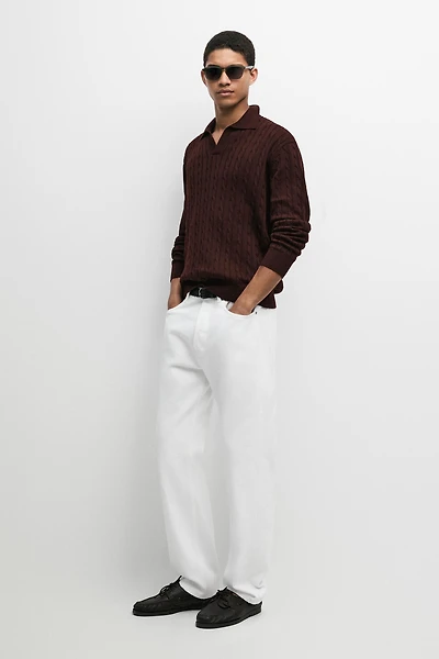 100% Cotton Cable-Knit Polo Sweater