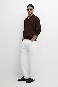 100% Cotton Cable-Knit Polo Sweater