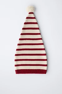 0 MONTHS - 14 YEARS/ STRIPED KNIT HAT WITH WOOL POMPOM