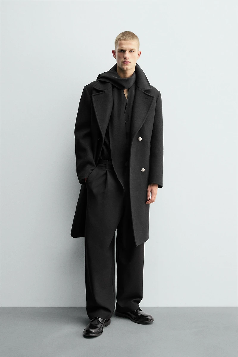 DOUBLE-BREASTED WOOL BLEND COAT
