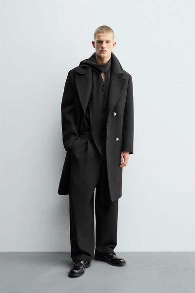 DOUBLE-BREASTED WOOL BLEND COAT