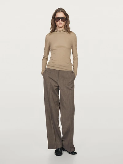 100% wool straight-leg herringbone trousers