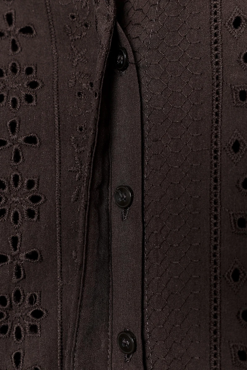 PUFF SLEEVE SHIRT WITH PERFORATED EMBROIDERY